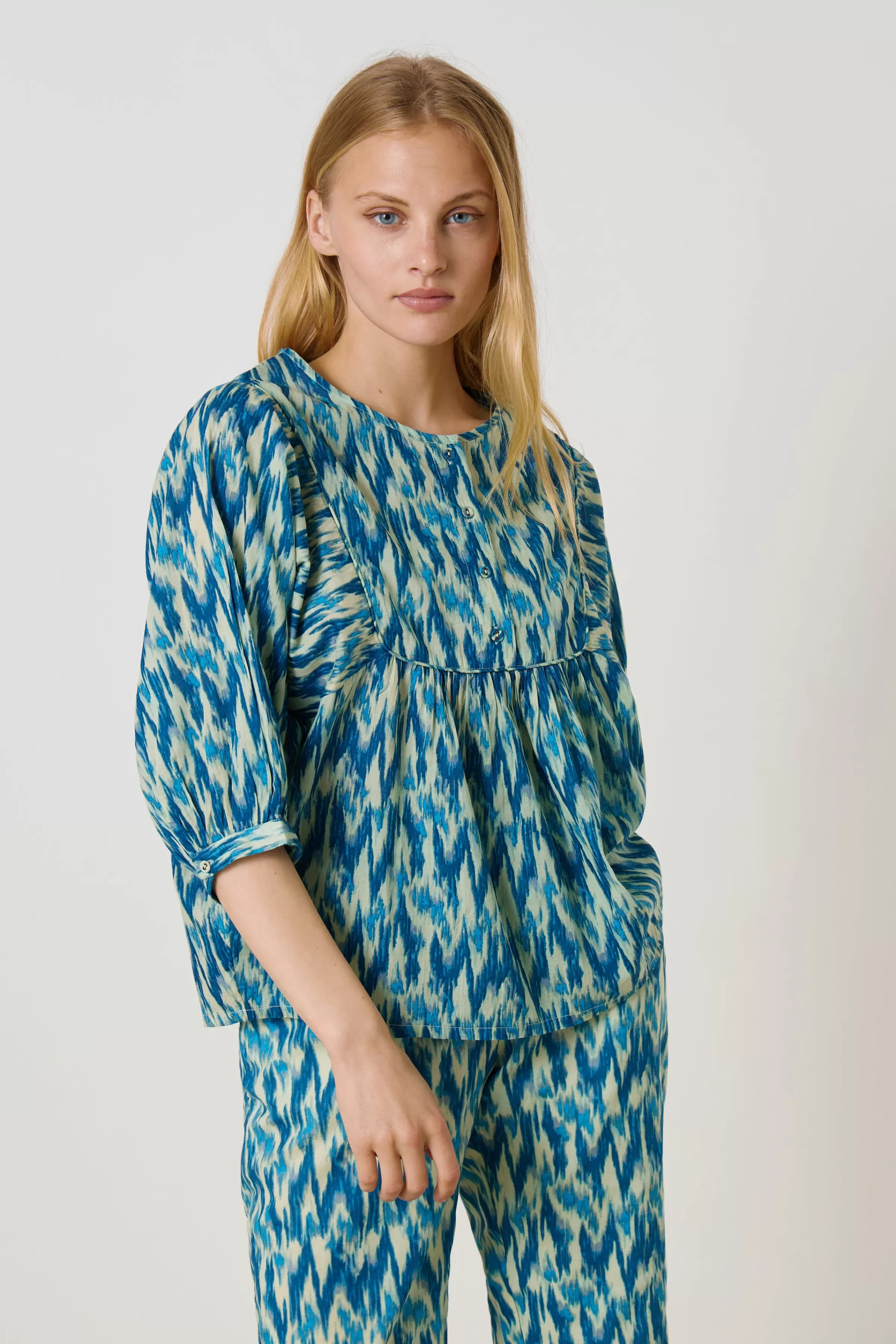 New Leon&Harper Blouse Cotty Ikat Blue