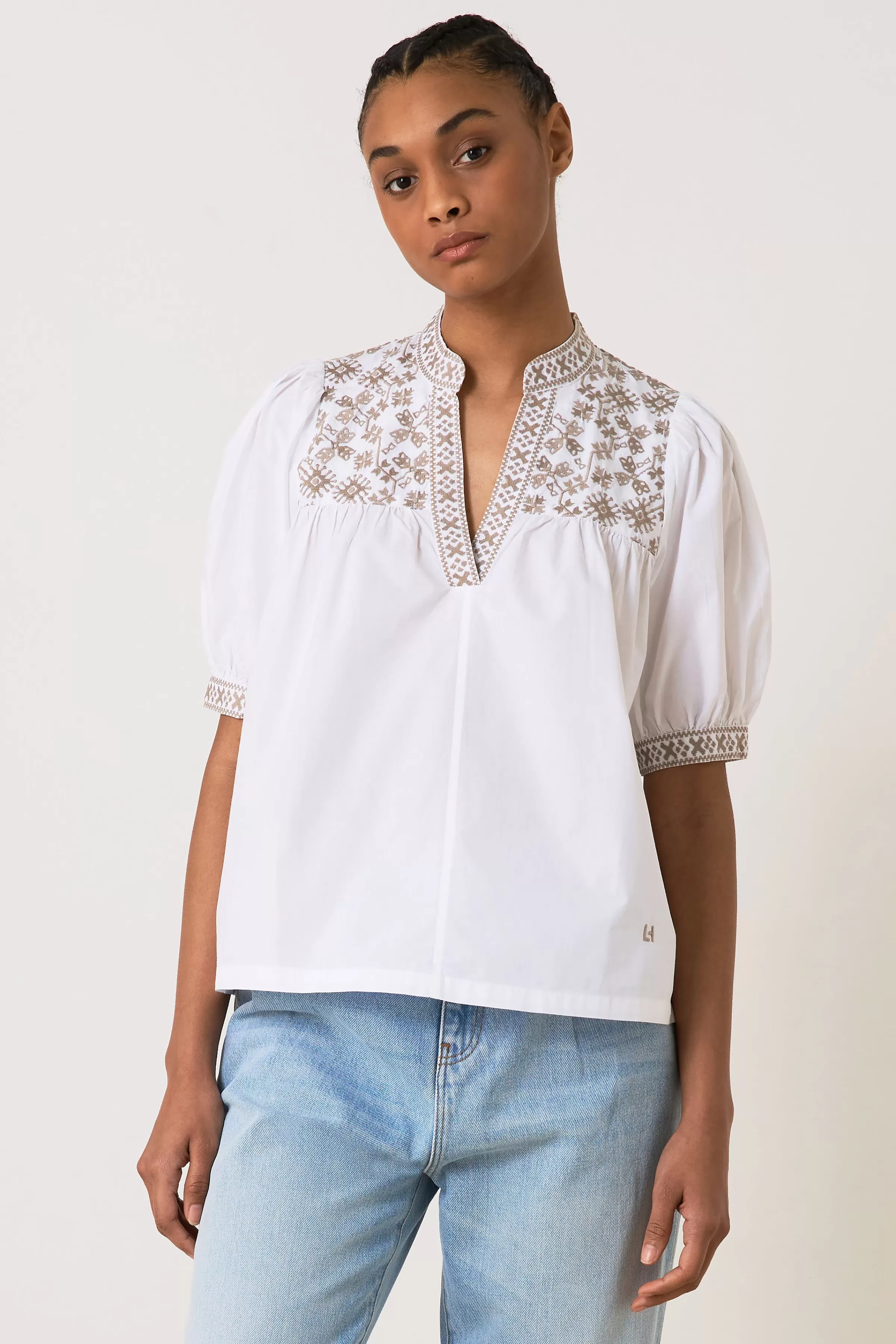 Shop Leon&Harper Blouse Crabe Broda White