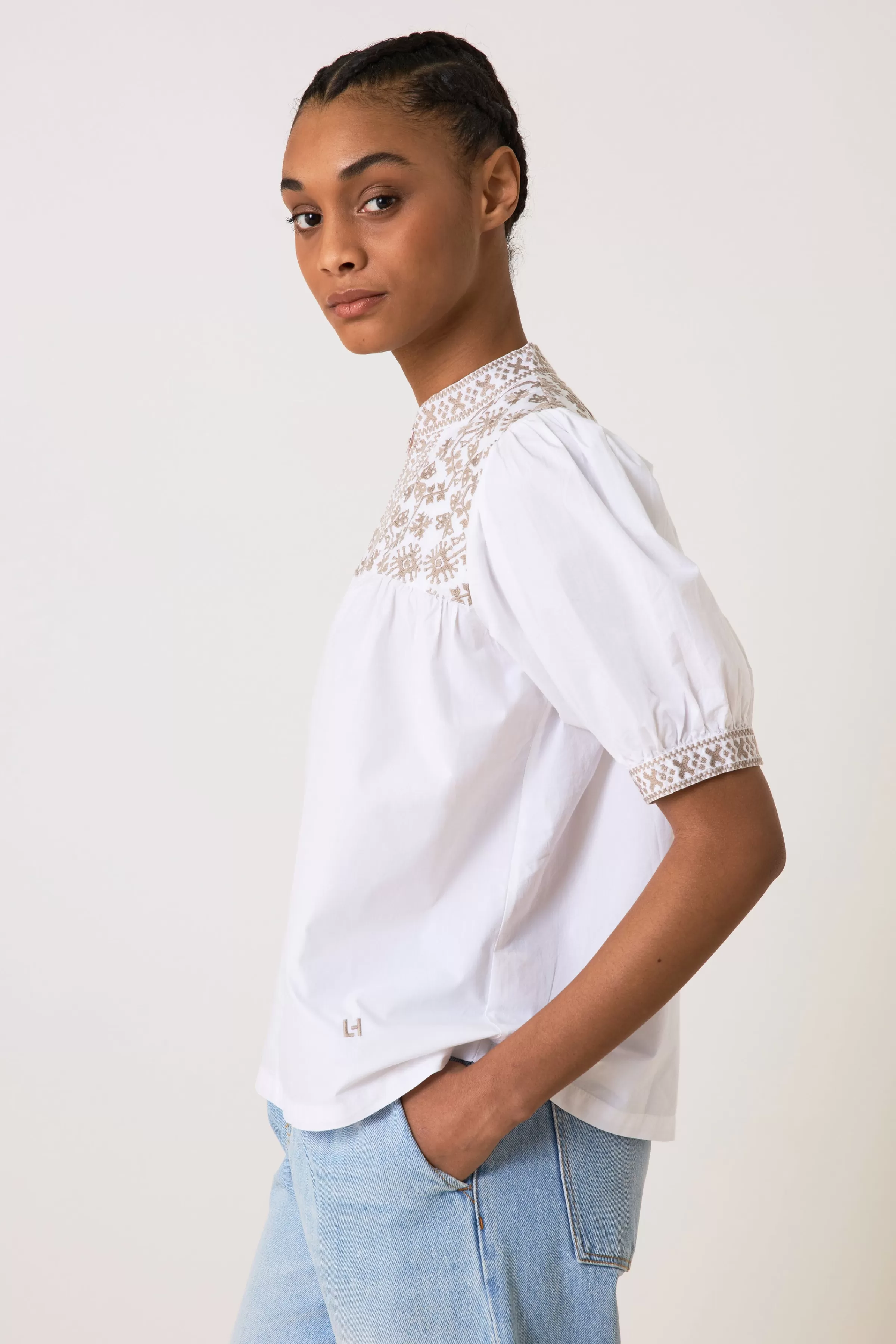 Shop Leon&Harper Blouse Crabe Broda White