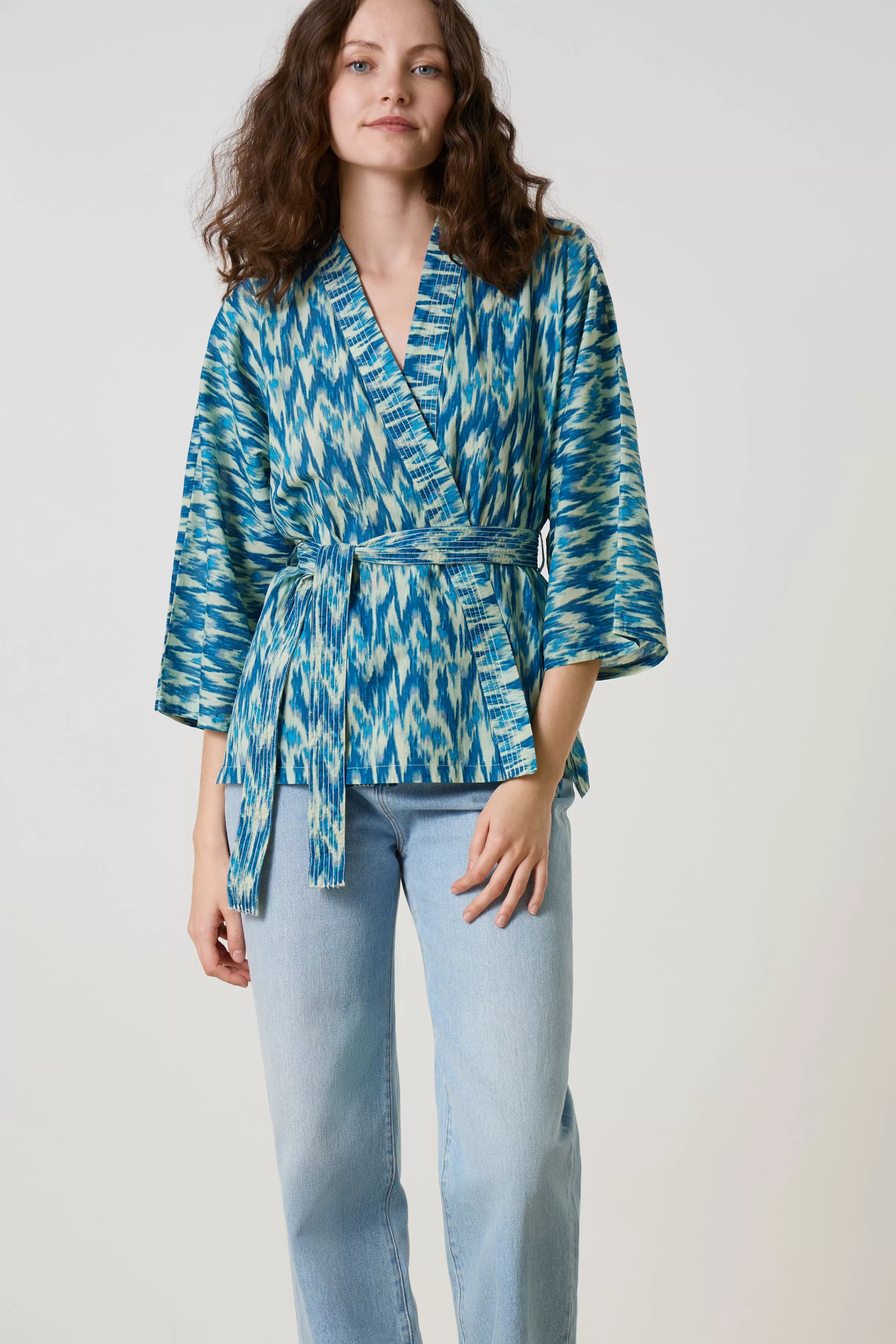 Flash Sale Leon&Harper Kimono Cimon Ikat Blue