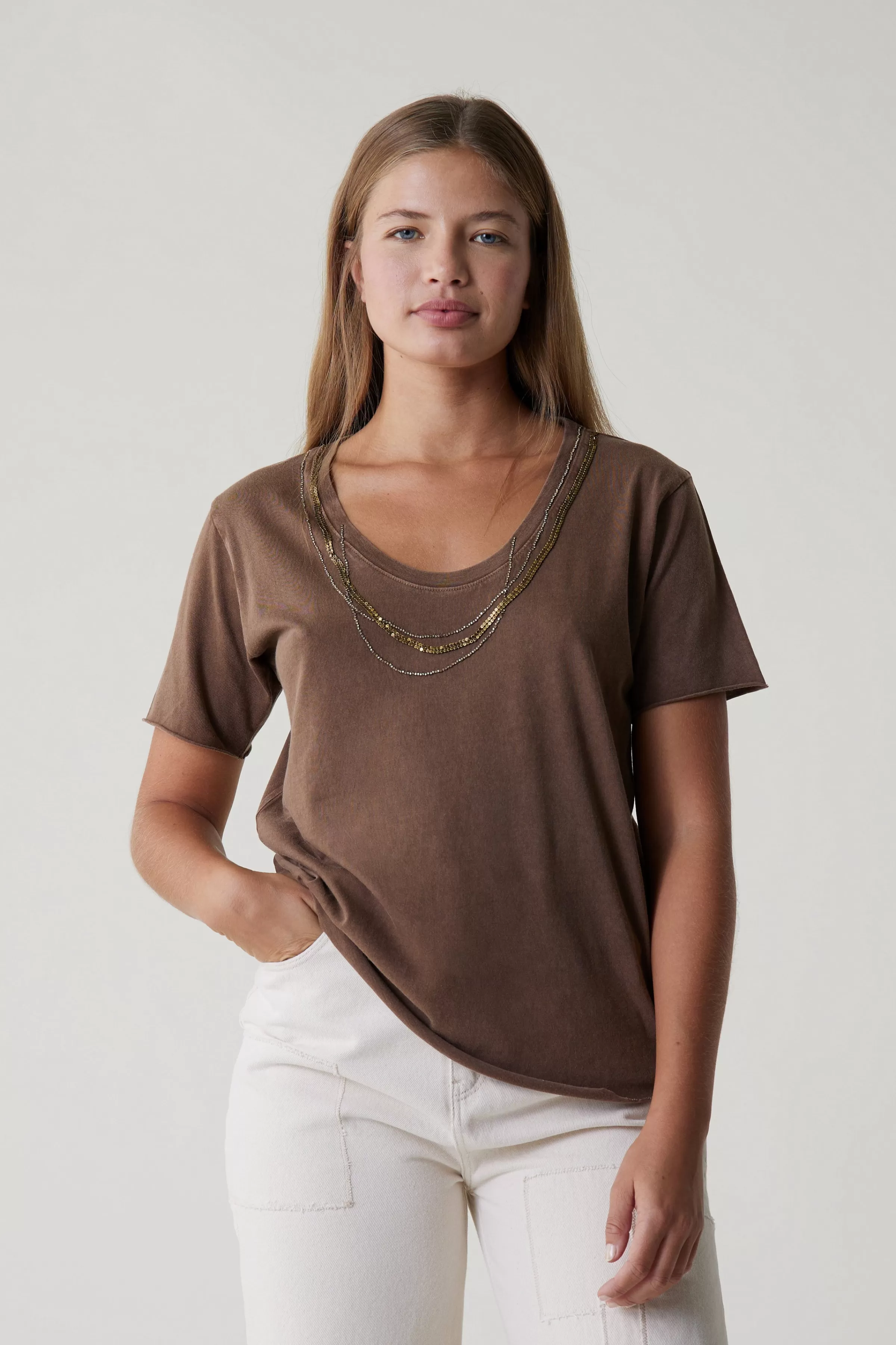 Hot Leon&Harper Tshirt Tizia Bling Brown