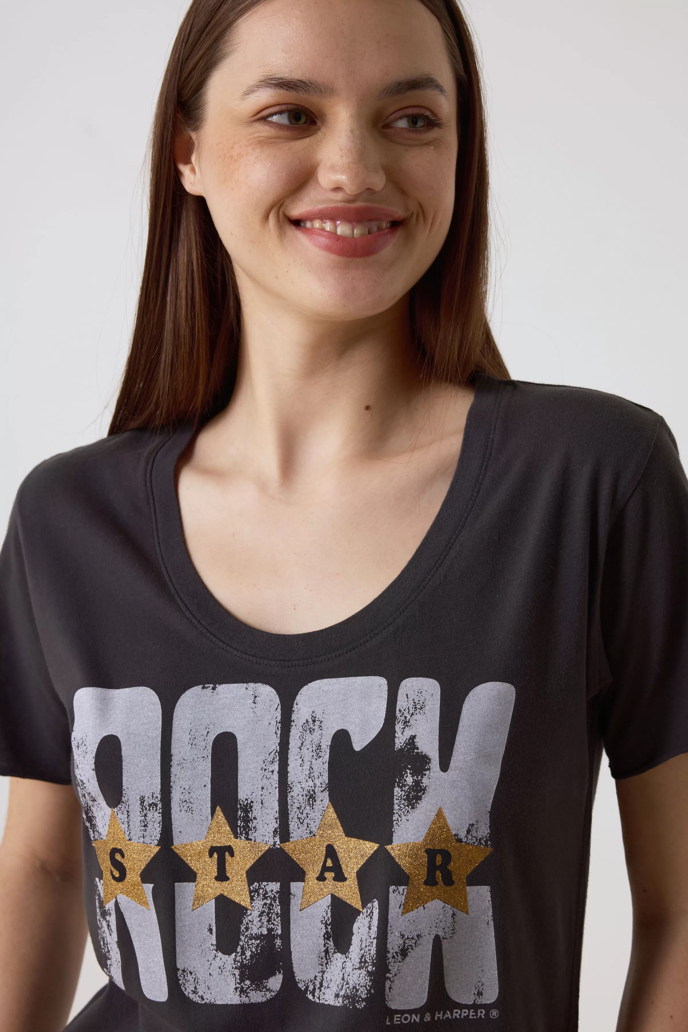 New Leon&Harper T-shirt Tizia Stars Carbone